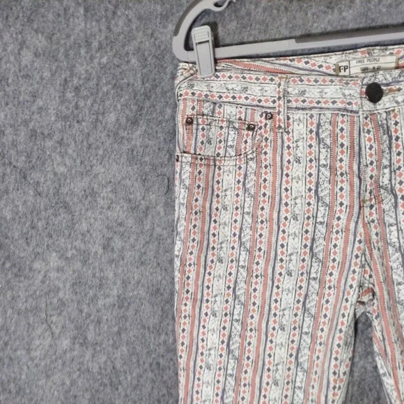 Free People Pants 27 Rotary Geo Striped Ankle Skinny Retro Mod Boho Cottage Core - Picture 2 of 16